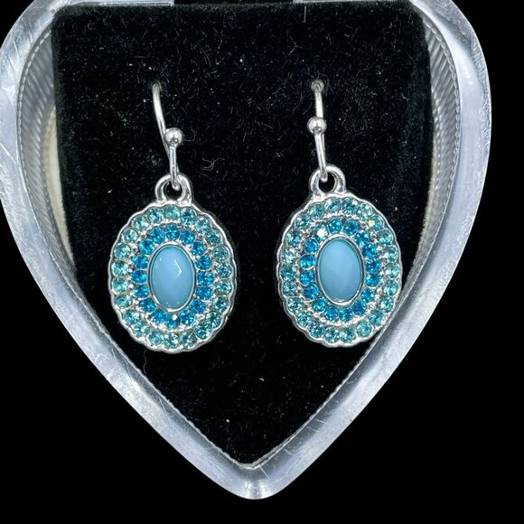 Swarovski Blue Crystal Ice Earrings Silver Dainty Coquette Resort Jewelry Gift - Picture 4 of 6